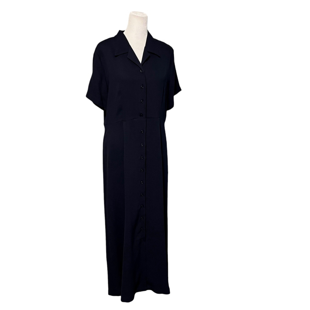 Eddie Bauer Navy Blue Button Front Short Sleeve Maxi Shirt Dress Size 10 NWT - Picture 3 of 7